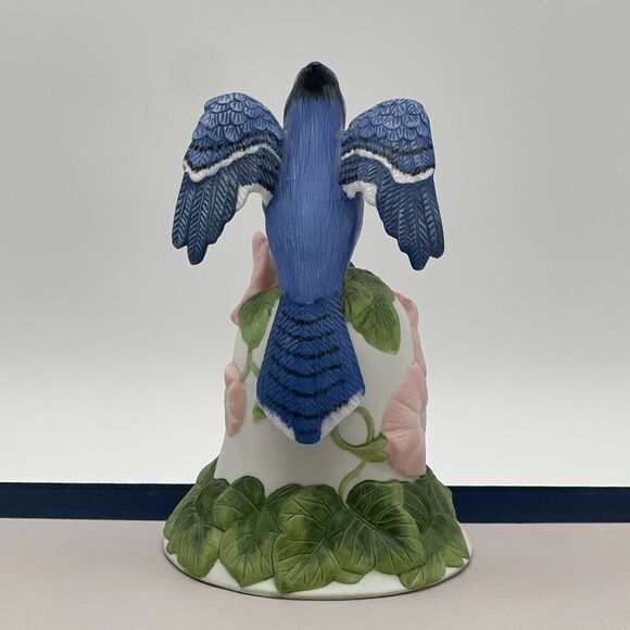 AVON Bisque Porcelain Bird Morning Glory Flower Bell 2001 Collectible Blue Jay - Picture 3 of 16